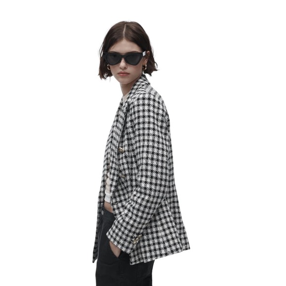 Zara Black Plaid Double Breasted Blazer - Picture 12 of 17